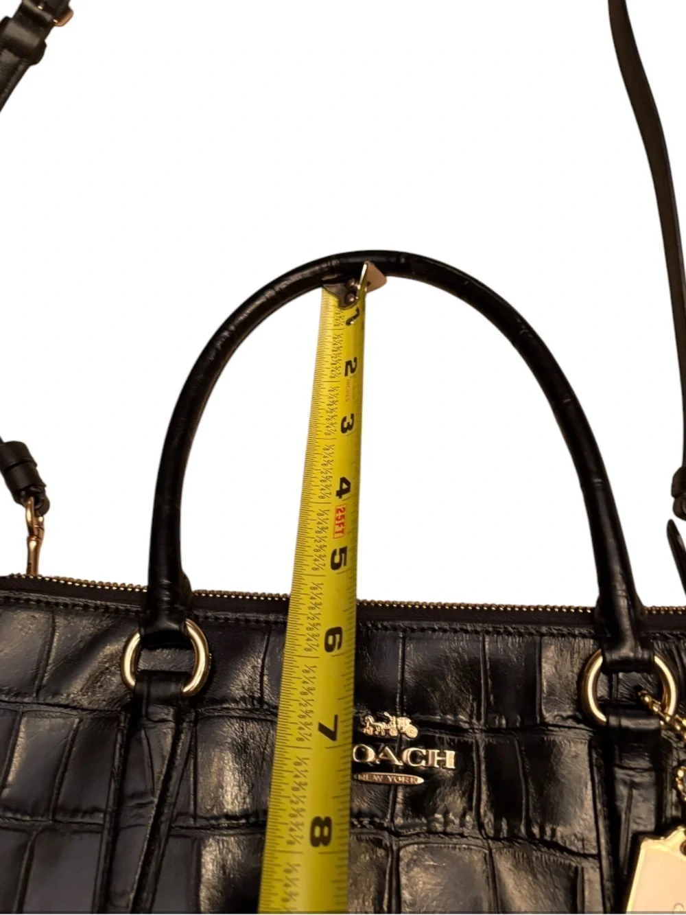 COACH Surrey Carryall Black Croc-Embossed Leather Satchel F48619